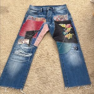 Men's Patchwork Jeans - Blue